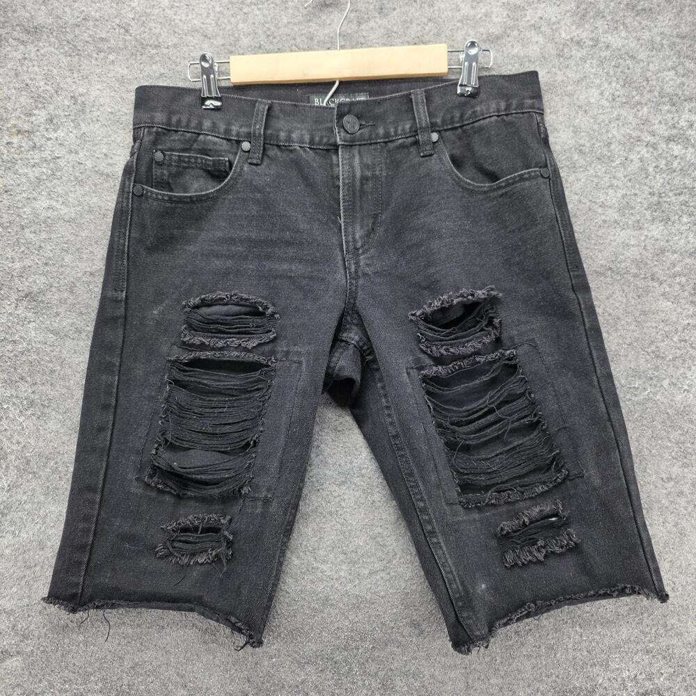 Blackcraft Denim Shorts Mens 32 Black Distressed Ripped Bermuda 10 Inseam